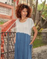 Vestido Feminino Em Malha Estampado Com Bolsos - Bicolor - Imagem 3