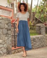 Vestido Feminino Em Malha Estampado Com Bolsos - Bicolor - Imagem 2