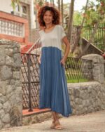 Vestido Feminino Em Malha Estampado Com Bolsos - Bicolor - Imagem 4