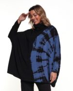 Poncho Em Malha Estampado Gola Rolê E Mangas Curtas - Azul - Imagem 3