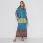 Conjunto Feminino Em Malha Estampada Com Bolsos - Azul