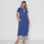 Vestido Em Malha Com Bolsos E Mangas Curtas