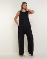 Macacão Feminino em Malha Sem Mangas Com Bolsos