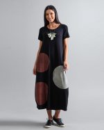 Vestido em Malha Manga Curta Estampado - Preto - Imagem 3