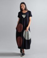 Vestido em Malha Manga Curta Estampado - Preto