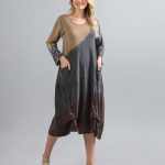 Vestido em Malha Estampado Manga Longa - Bege