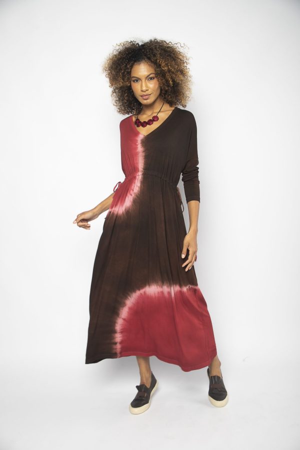 Vestido em Malha Estampado Manga Longa - Marrom - Imagem 3