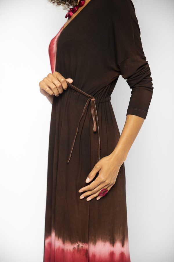Vestido em Malha Estampado Manga Longa - Marrom - Imagem 4