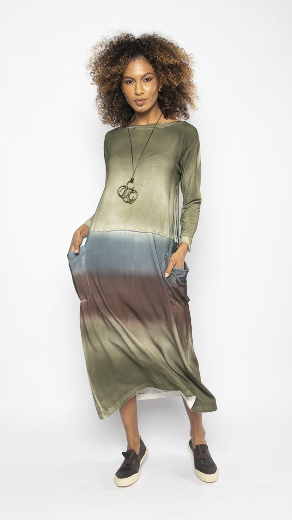 Vestido em Malha Manga Longa com Bolsos - Verde