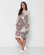 Vestido Curto em Malha Estampado Manga Longa - Areia - Imagem 2