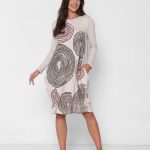 Vestido Curto em Malha Estampado Manga Longa - Areia