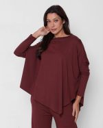 Conjunto Diagonal Feminino em Malha Manga Longa - Marrom - Imagem 3