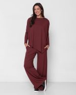 Conjunto Diagonal Feminino em Malha Manga Longa - Marrom - Imagem 2