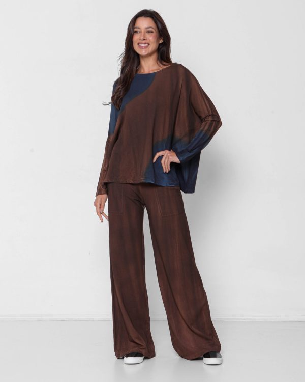 Conjunto Feminino em Malha Estampado Manga Longa - Bicolor - Imagem 2