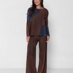 Conjunto Feminino em Malha Estampado Manga Longa - Bicolor