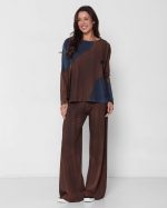 Conjunto Feminino em Malha Estampado Manga Longa - Bicolor