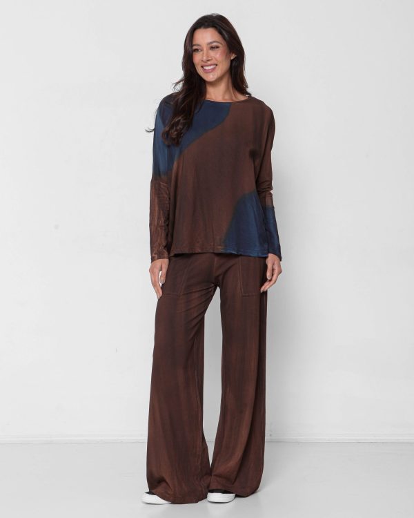 Conjunto Feminino em Malha Estampado Manga Longa - Bicolor - Imagem 1