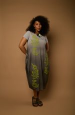 Vestido Em Malha Estampado Manga Curta - Cinza