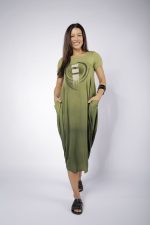 Vestido em Malha Estampado Manga Curta - Pistache