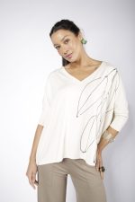 Blusa Feminina em Malha Decote V - Cru - Imagem 3