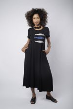 Vestido Em Malha Com Manga Curta - Preto