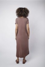 Vestido Em Malha Com Manga Curta - Marrom - Imagem 3