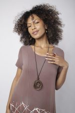 Vestido Em Malha Com Manga Curta - Marrom - Imagem 2