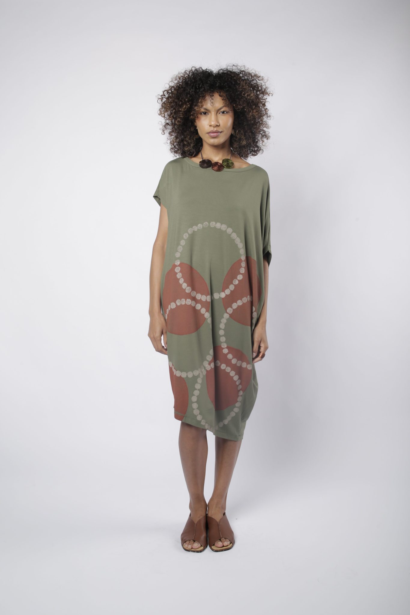 _D3_5205 Vestido Feminino Em Malha Manga Curta - Oliva - Imagem 1