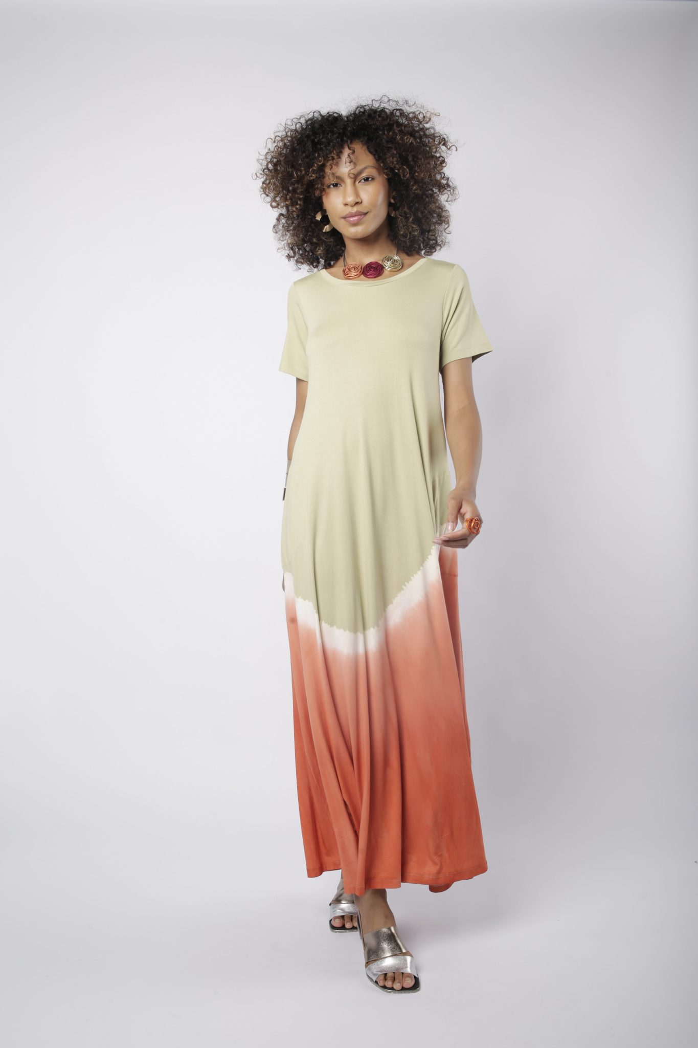 _D3_5433 Vestido Feminino Em Malha Com Mangas Curtas - Verde Claro - Imagem 1